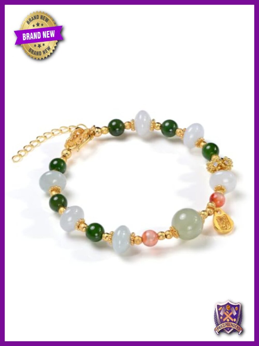 Jadeite Encased Ring Bracelet Copper Gold Plated Tarnish-Resistant Charm